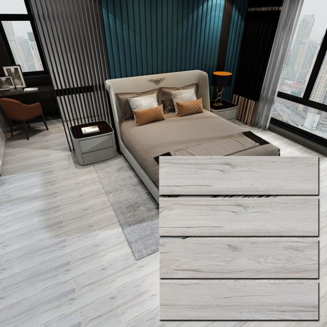 Gạch giả gỗ 15x90 cm màu xám trắng lát nền phòng ngủ