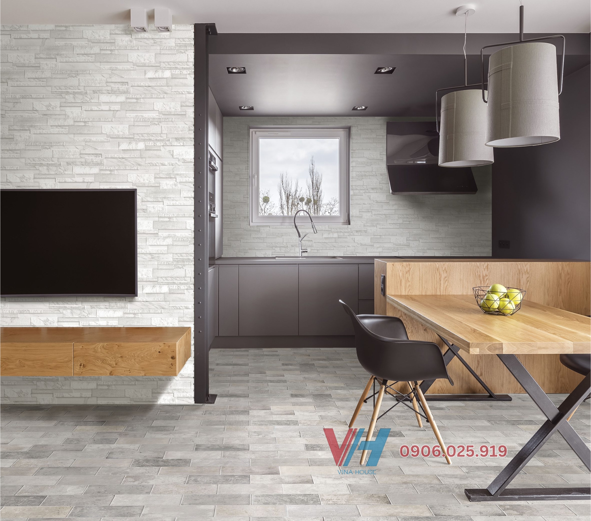 Gạch giả thẻ màu xám ốp tường cao cấp cho ngôi nhà