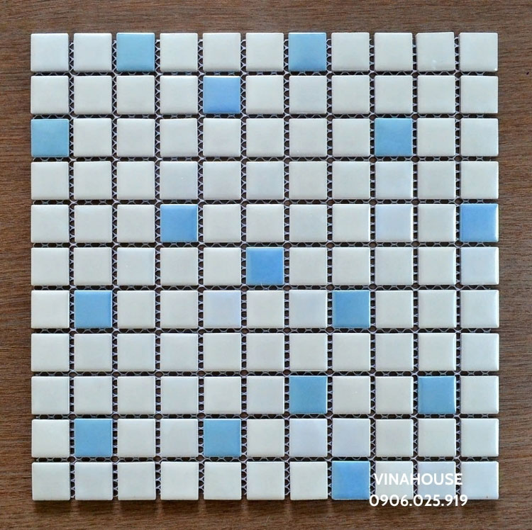 Gạch mosaic 25x25 trộn màu trắng xanh dương