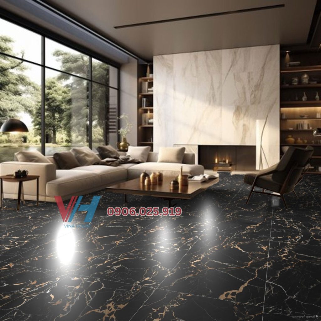 Cách phối màu gạch lát nền và gạch ốp tường với màu tương phản cho phòng khách