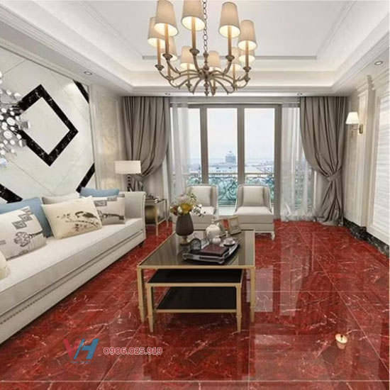 Gạch lát nền và ốp lát 80x80 màu đỏ vân trắng Marble cho phòng khách