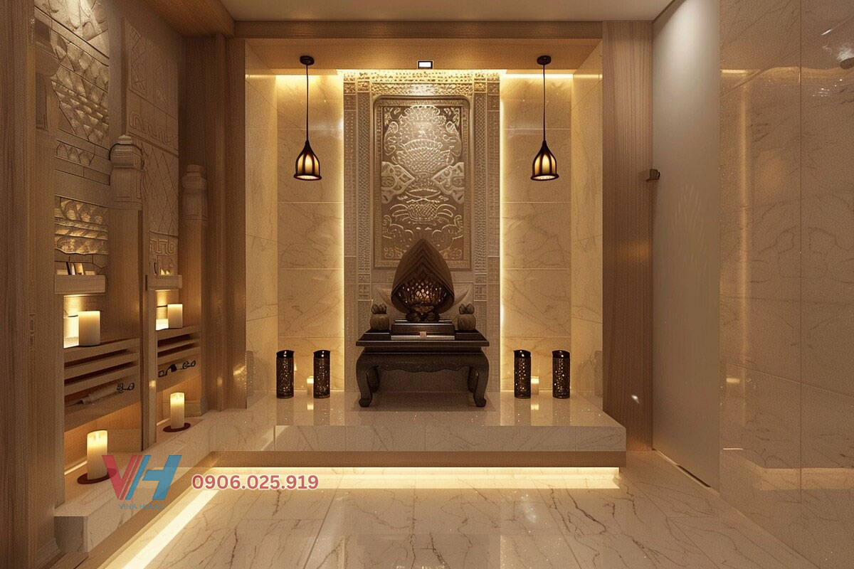 gạch ốp lát phòng thờ màu trắng vân đá cho người mệnh Kim