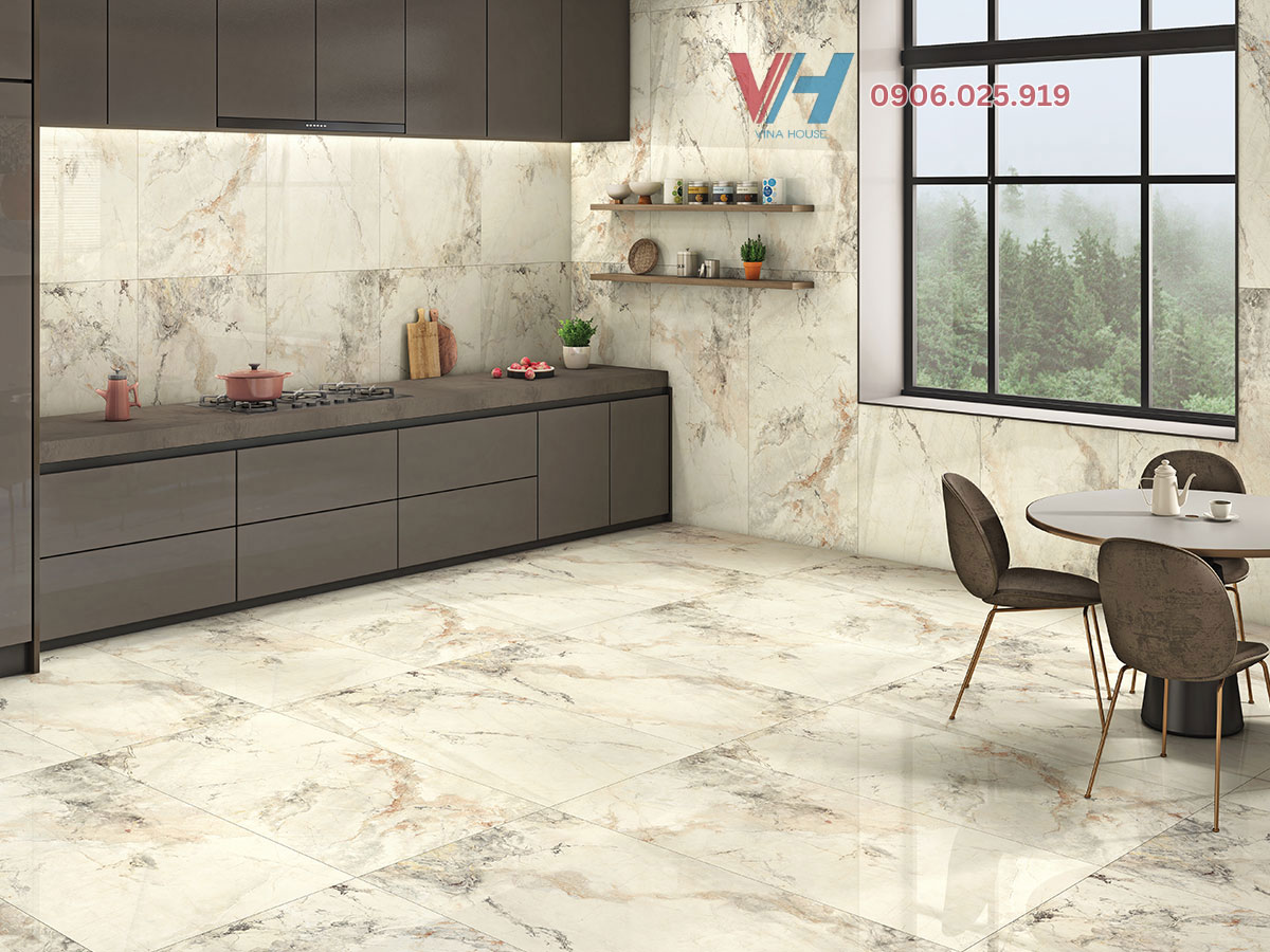 Gạch Ấn Độ ốp lát nhà bếp vân đá cẩm thạch chống bám bẩn