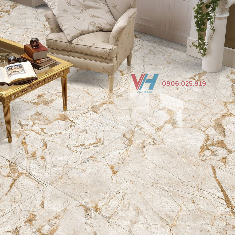gạch lát nền Ấn Độ giả đá có vân màu kem sang trọng