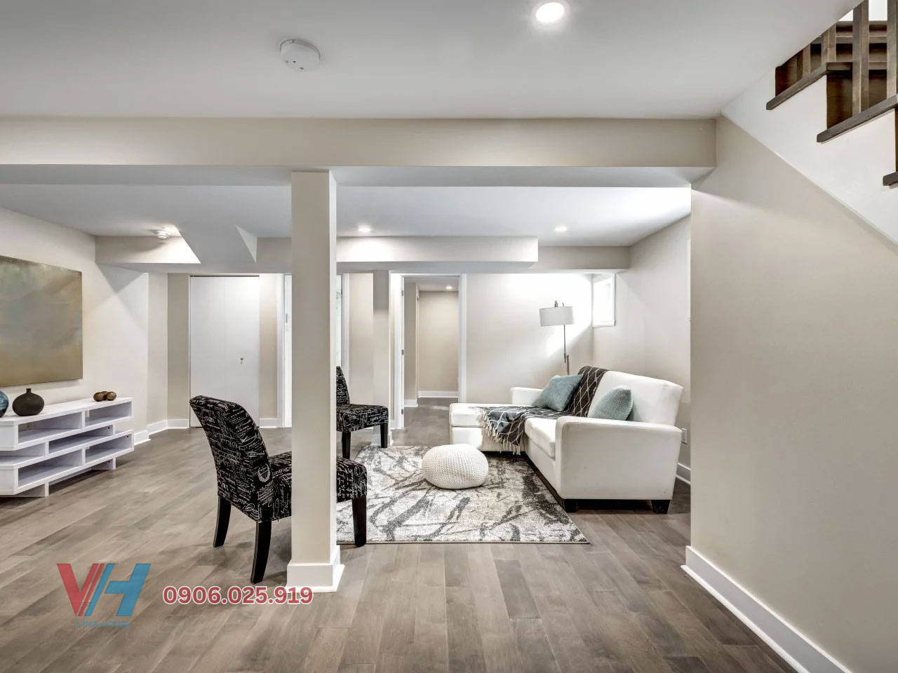 gạch lát nền giả gỗ phong cách Vintage cho tầng hầm