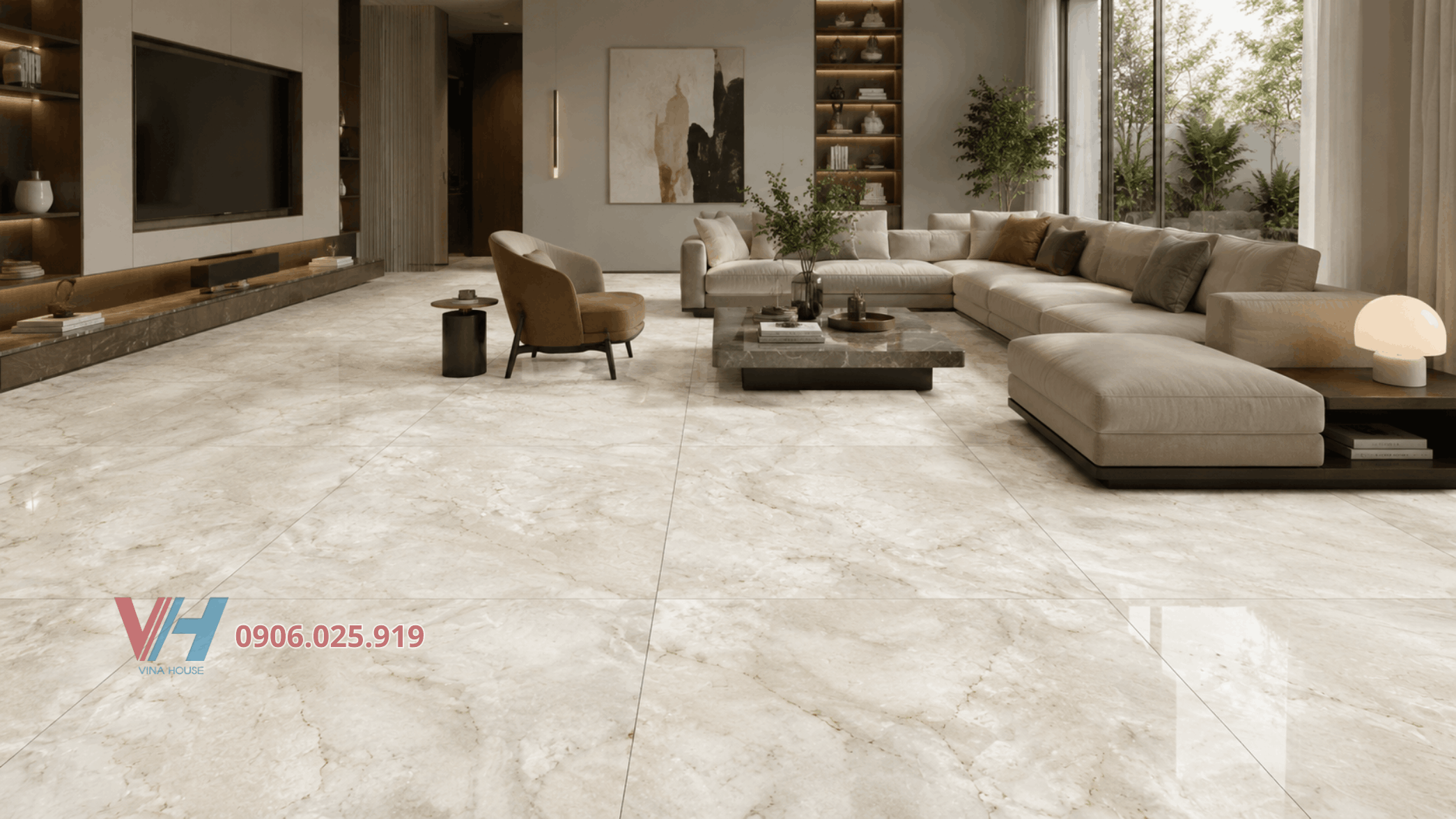Gạch khổ lớn 1m2x1m2 kem nhạt men bóng 5112 men porcelain