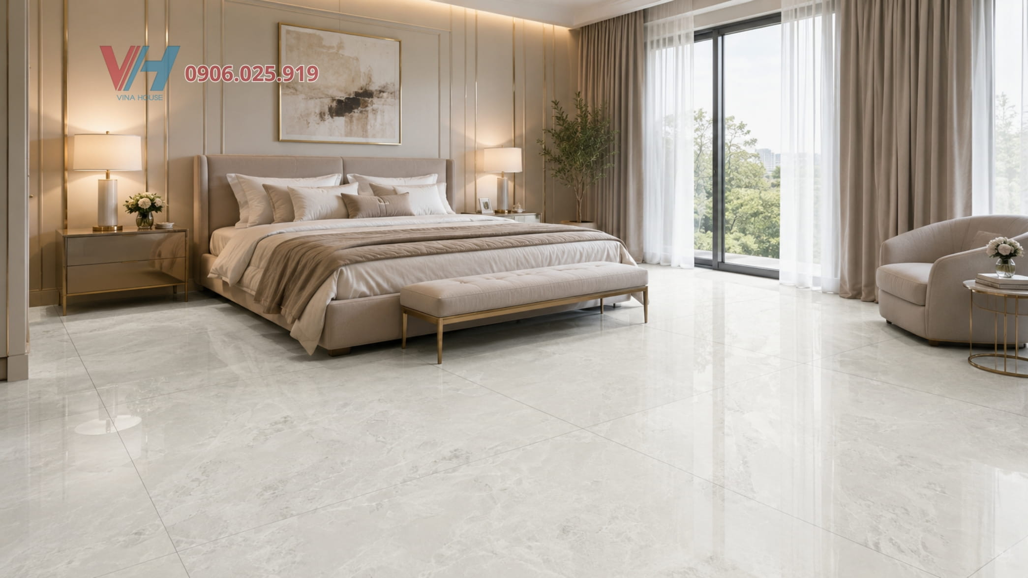 gạch Ấn Độ men bóng ốp lát phòng ngủ hiện đại