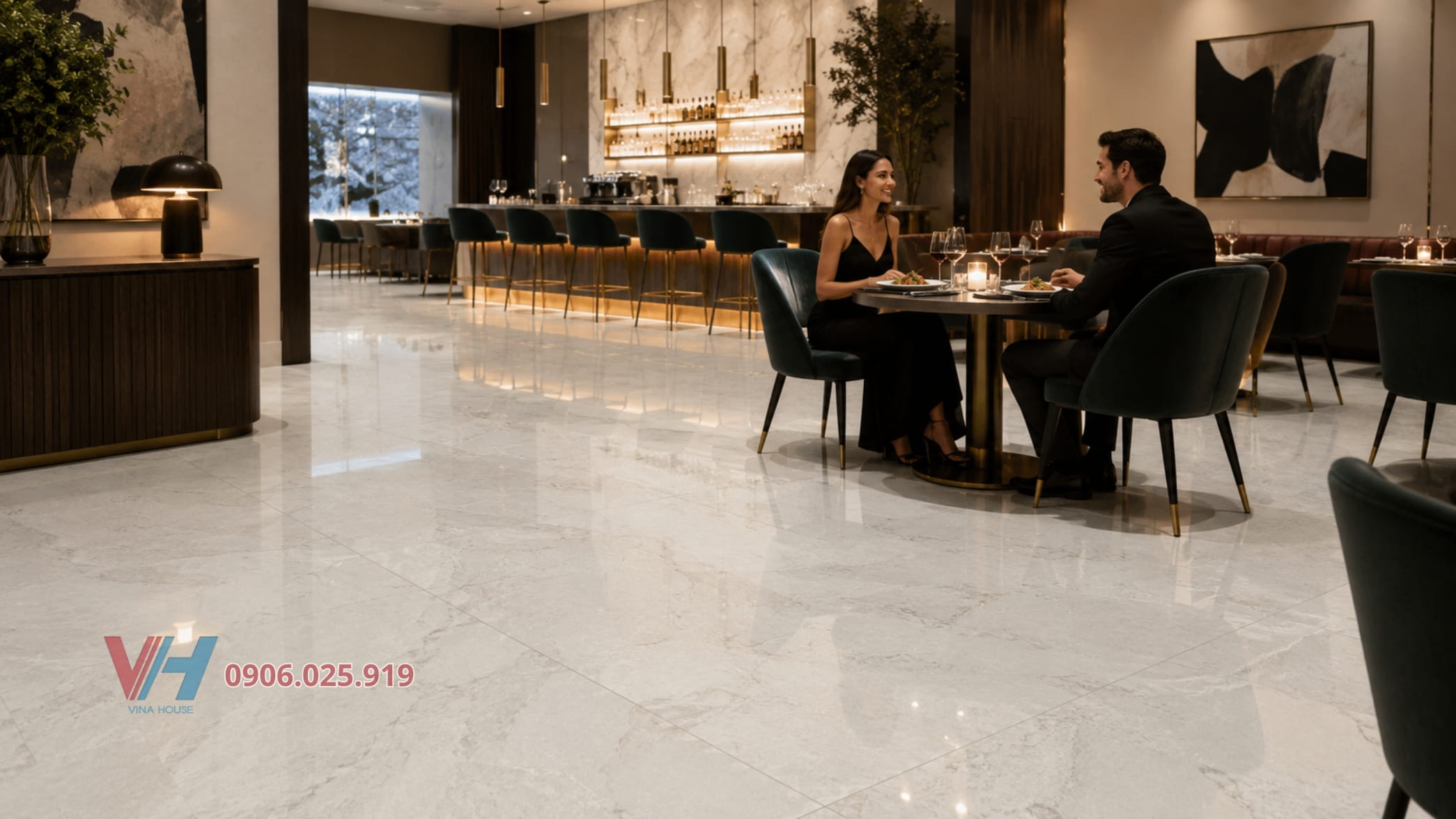 Gạch khổ lớn 1m2x1m2 kem nhạt men bóng 5112 dùng trong công trình thương mại