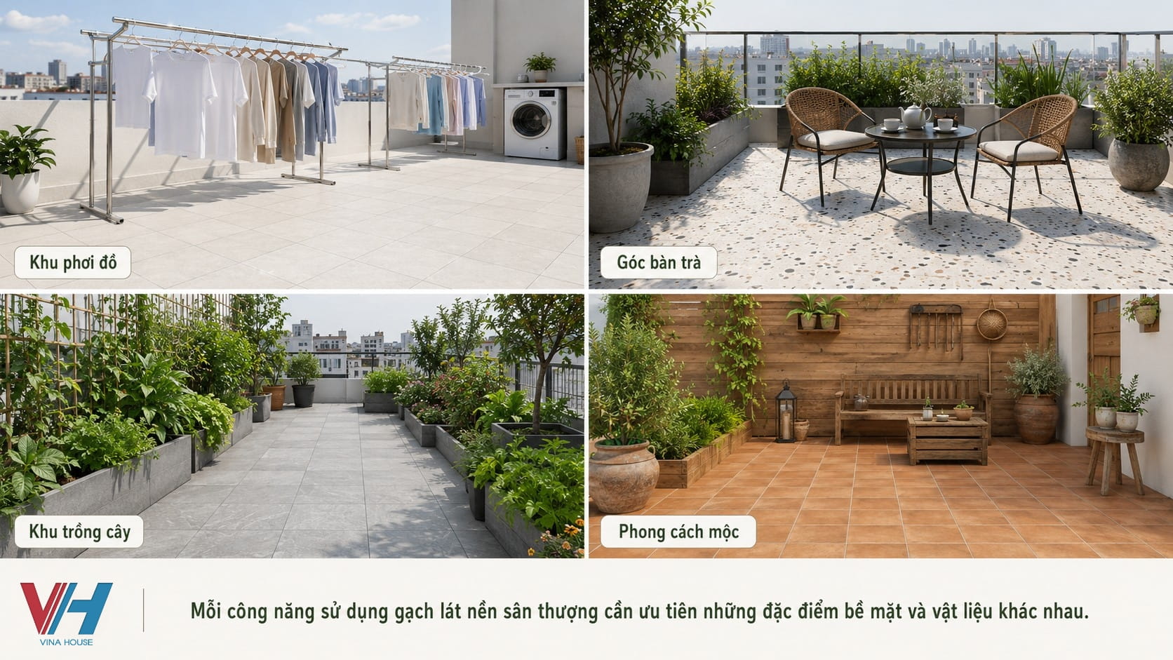 Các mẫu gạch ốp lát sân thượng phù hợp từng nhu cầu