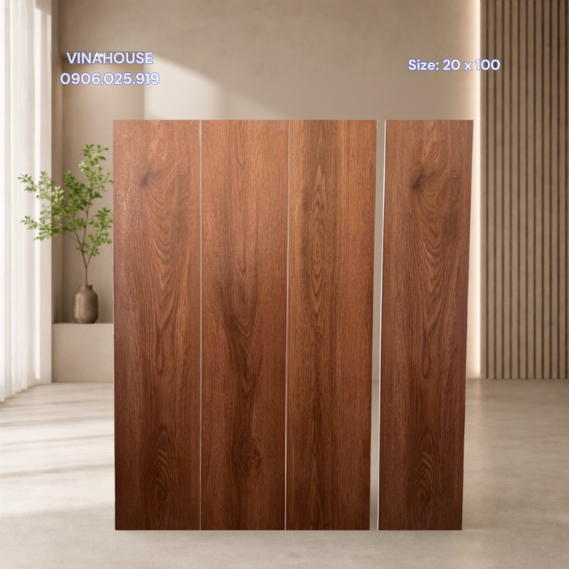 Gạch ốp lát vân gỗ 20x100 màu nâu đỏ 1110