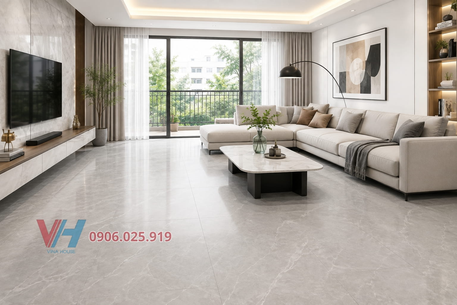 Mẹo chọn gạch lát nền màu xám khói đẹp nhất cho phòng khách
