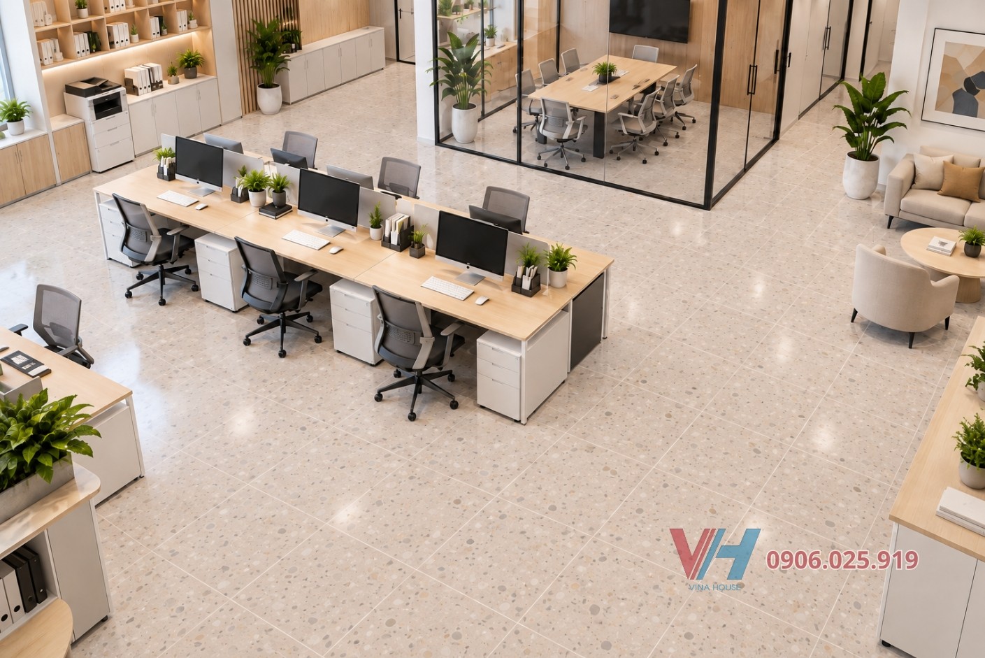 Gạch lát nền phòng làm việc terrazzo giả đá mài