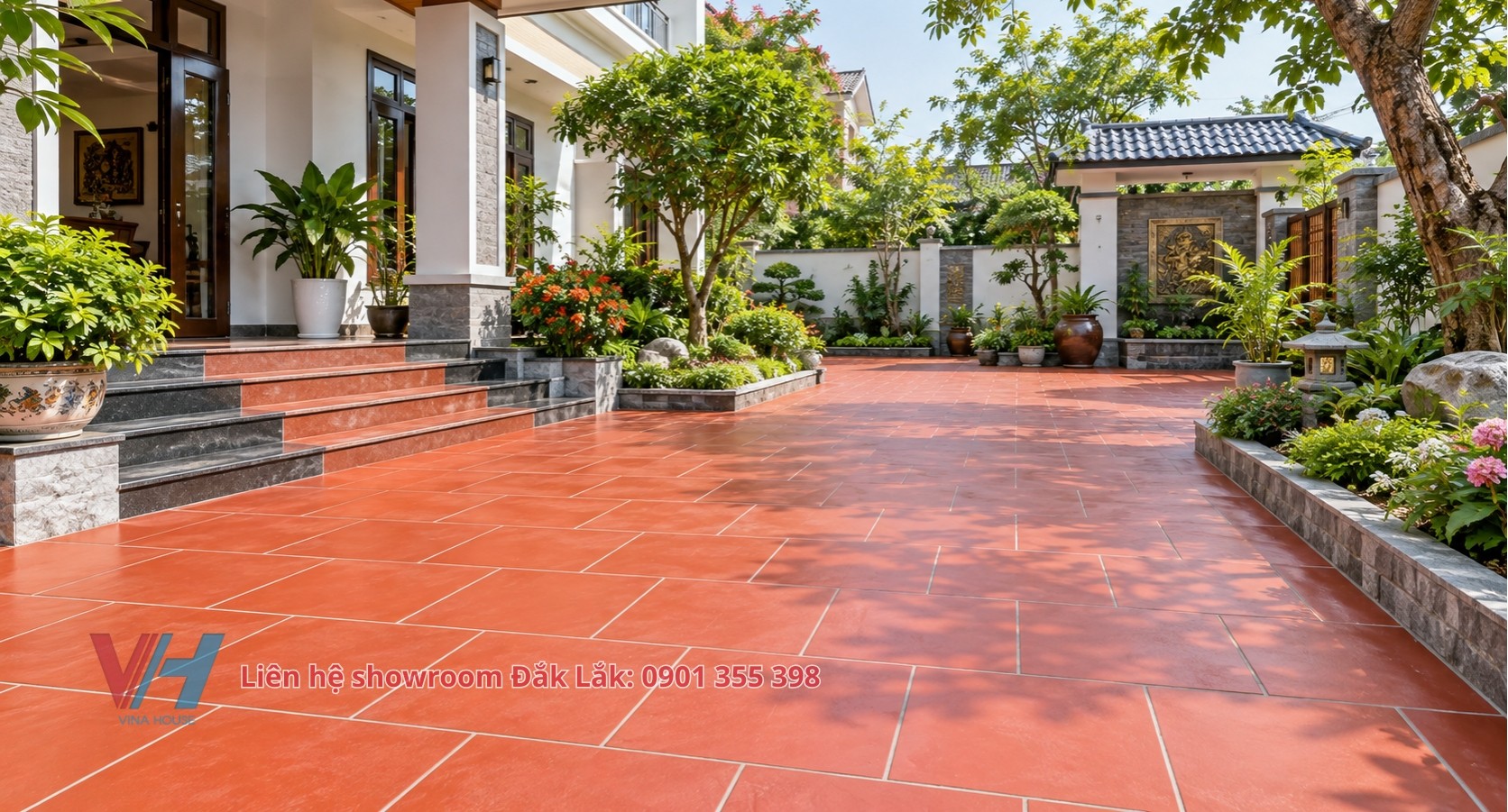 Gạch đỏ men mờ lát sân vườn tại Buôn Ma Thuột