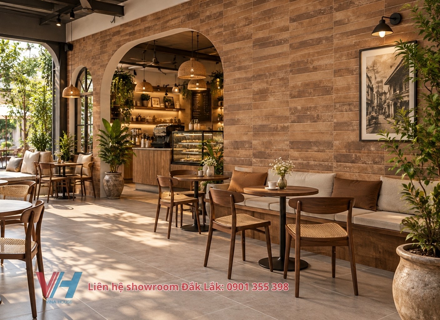 Gạch ốp lát trang trí quán cafe tại Buôn Ma Thuột phong cách cổ điển